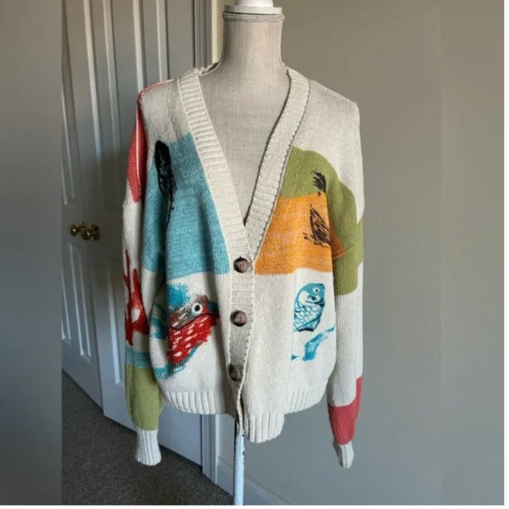 Anthropologie Pilcro Fish Graphic Knit Cardigan Sweater size M - Picture 4 of 8